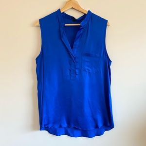 Theory Split Neck Sleeveless Top Cobalt Blue Large